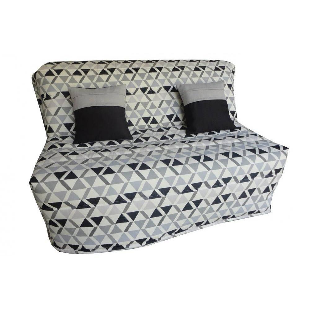 Banquette BZ convertible AXEL à imprimés triangles gris et noir 140*200cm matelas confort BULTEX