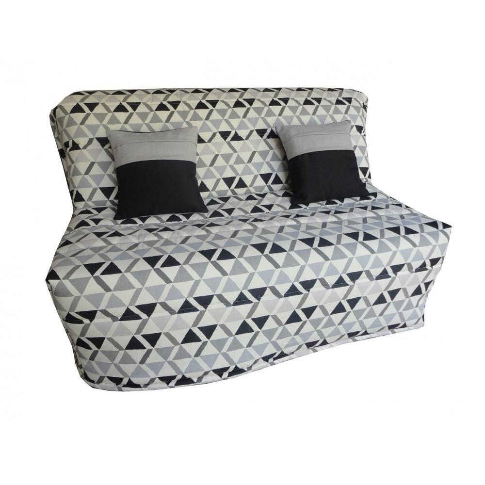 Banquette BZ convertible AXEL à imprimés triangles gris et noir 160*200cm matelas confort BULTEX