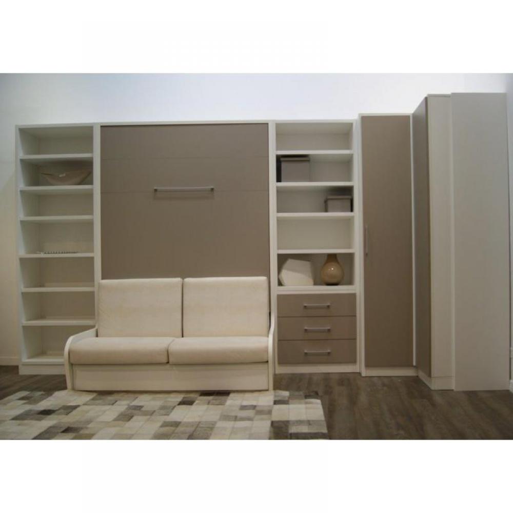 Armoire lit escamotable CAMrevêtement polyuréthaneS JACQUELIN autoporteur avec canapé Couchage 140cm