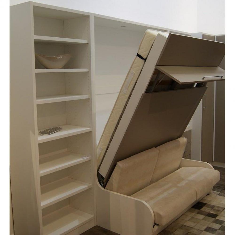 Armoire lit escamotable CAMrevêtement polyuréthaneS JACQUELIN autoporteur avec canapé Couchage 140cm