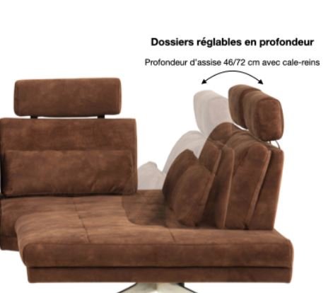 Canapé angle FERNIE double profondeur méridienne droite têtière tissu gris 296 x 179 cm