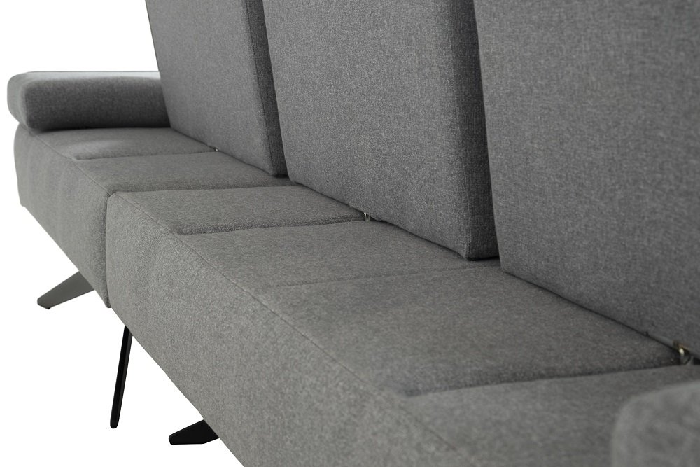 Canapé angle FERNIE double profondeur méridienne droite têtière tissu gris 296 x 179 cm