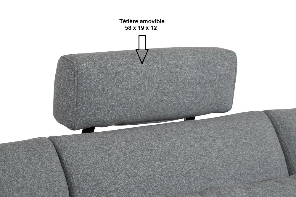 Canapé angle FERNIE double profondeur méridienne droite têtière tissu gris 296 x 179 cm