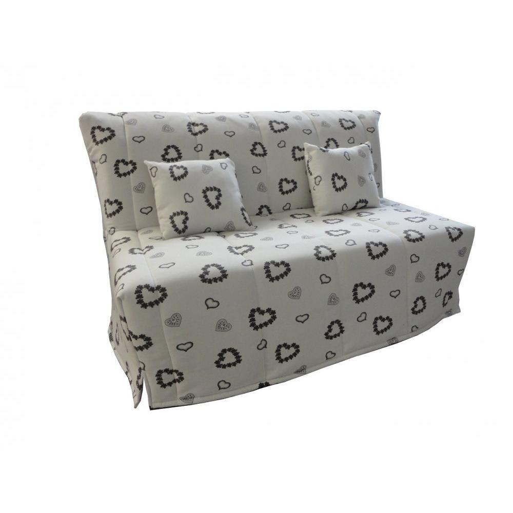 Canapé BZ convertible FLO beige à motifs coeurs 160*200cm matelas confort BULTEX inclus