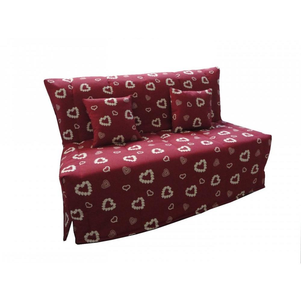 Canapé BZ convertible FLO rouge à motifs coeurs 140*200cm matelas confort BULTEX