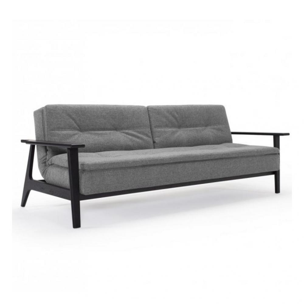 INNOVATION LIVING  Canapé lit design DUBLEXO FREJ tissu Twist Charcoal convertible 115*210 cm accoudoirs laqués noir