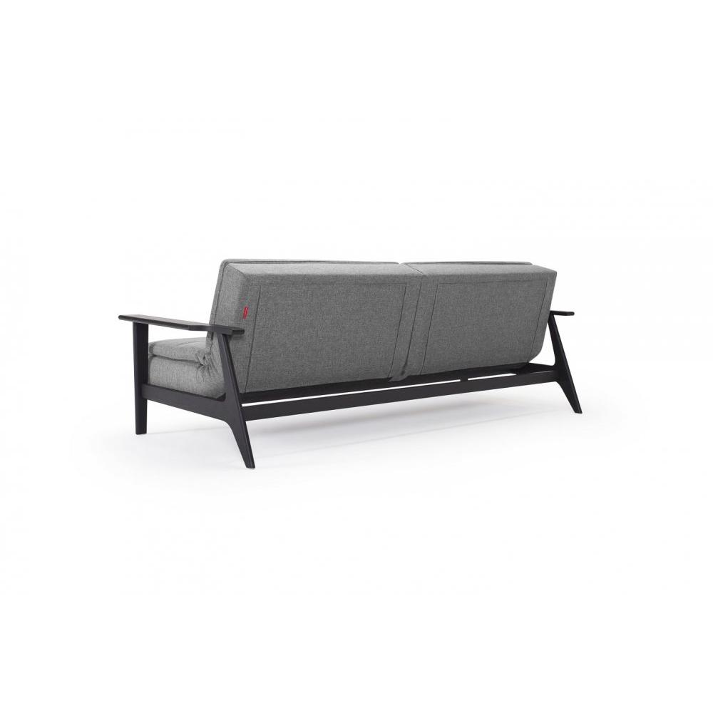 INNOVATION LIVING  Canapé lit design DUBLEXO FREJ tissu Twist Charcoal convertible 115*210 cm accoudoirs laqués noir