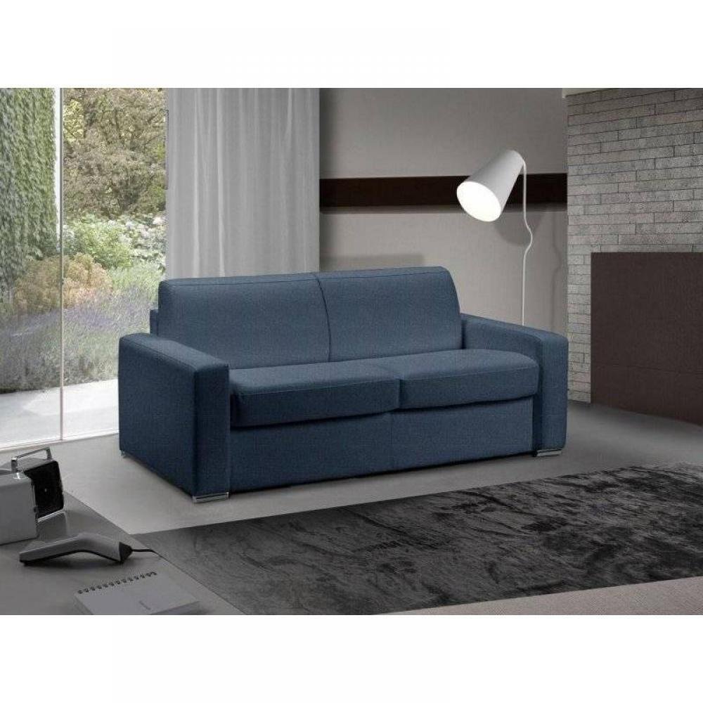 Canapé convertible express 120 IMPERIAL matelas 22 cm sommier lattes tweed Twist bleu nuit