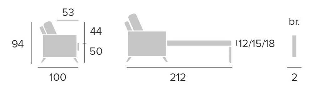 Canapé convertible express 140 cm MOON métal matelas 15 cm accoudoirs fins