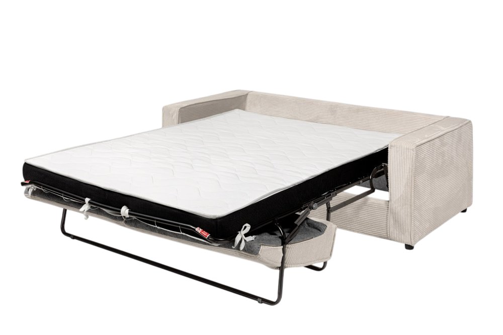 Canapé convertible express 140 OSCAR dossier moelleux matelas 14cm velours côtelé azur