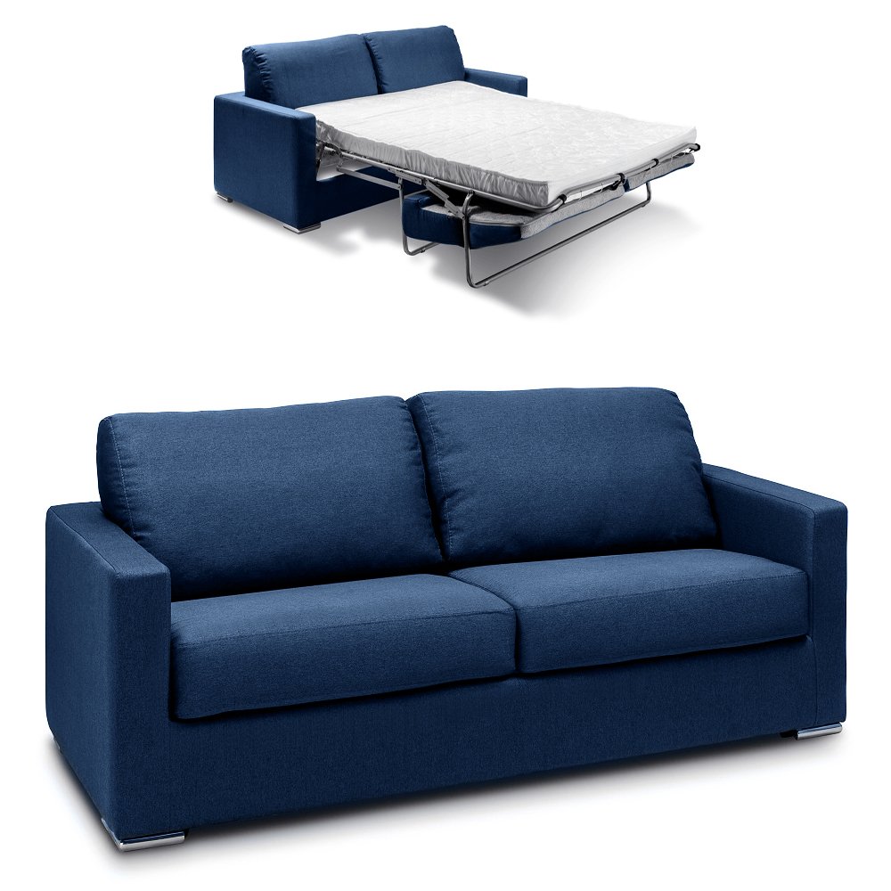Canapé convertible ALPHA ouverture EXPRESS couchage 140 cm dossier moelleux tissu bleu cobalt