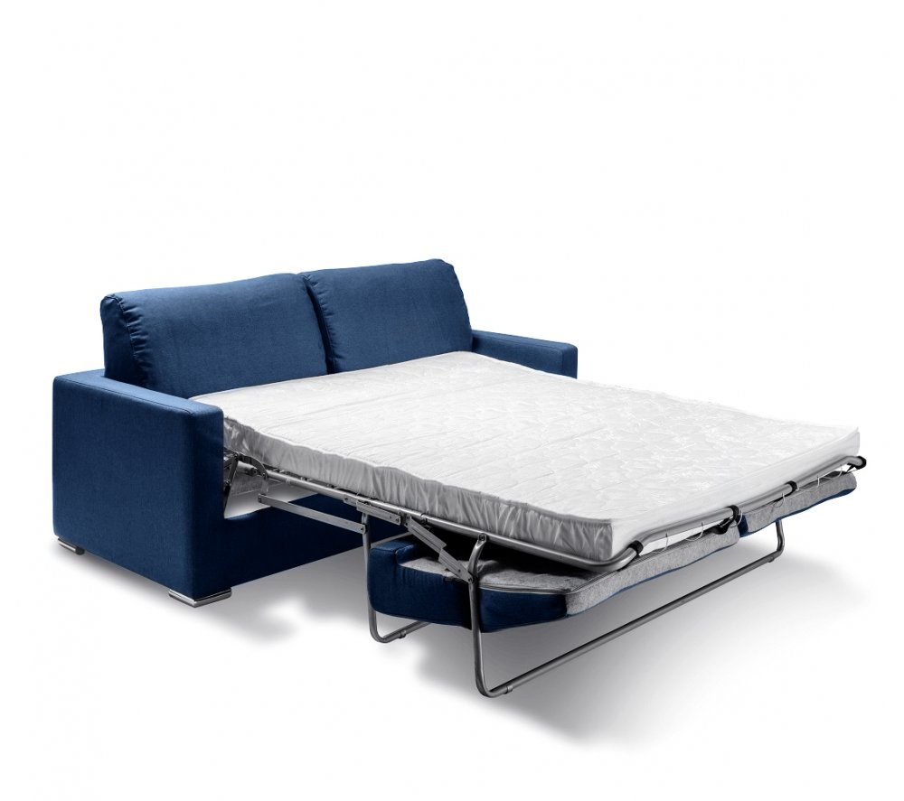 Canapé convertible ALPHA ouverture EXPRESS couchage 140 cm dossier moelleux tissu bleu cobalt
