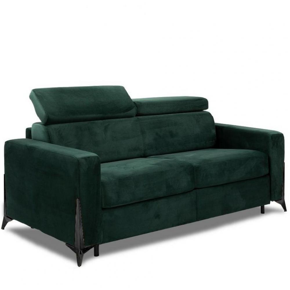 Canapé express BOULOGNE convertible 140 cm têtières réglables matelas 16cm pieds métal noir