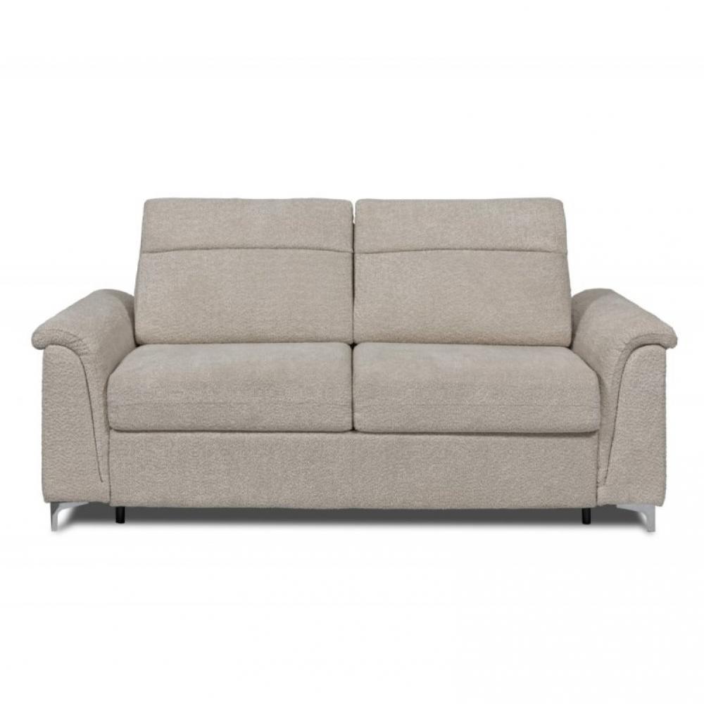 Canapé convertible EXPRESS COMODO sommier lattes 140 cm matelas 20 cm tissu bouclettes loop beige