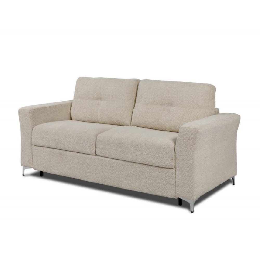 Canapé convertible EXPRESS COMODO sommier lattes 140 cm matelas 20 cm tissu bouclettes loop beige