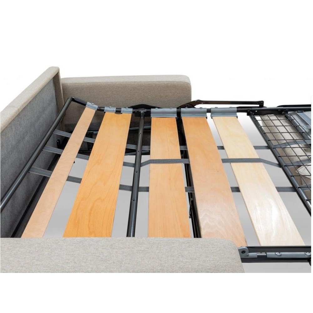 Canapé convertible EXPRESS COMODO sommier lattes 140 cm matelas 20 cm tissu bouclettes loop beige
