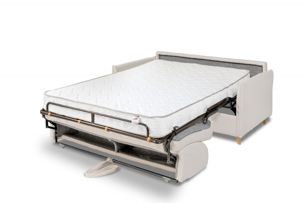 Canapé FRIENDLY convertible express matelas 18 cm sommier métal 160 cm pieds bois