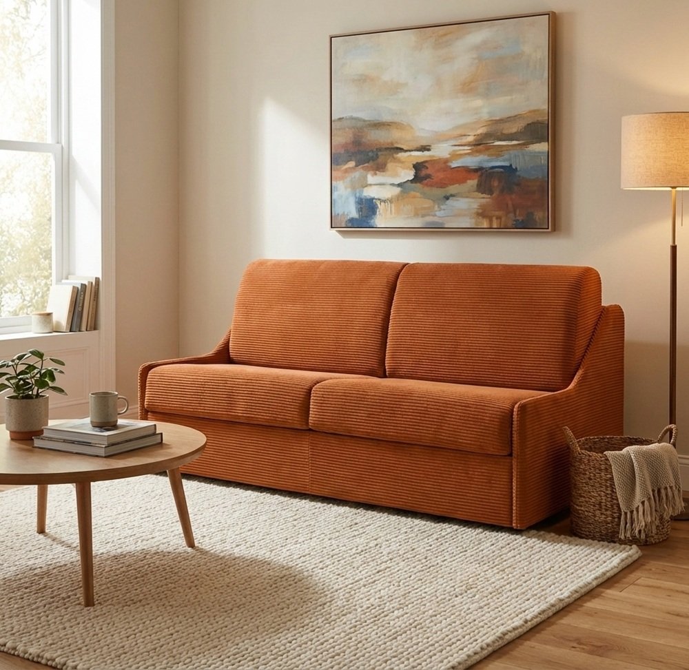 Canapé convertible GAIN DE PLACE EXPRESS 120cm sommier métal matelas 14cm velours côtelé zoom terra