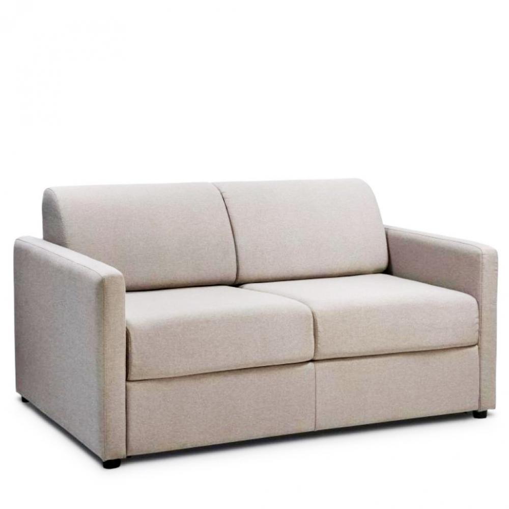 Canapé convertible EXPRESS GRANDIOSE matelas 22 cm sommier métal 140 cm tissu tweed twist crème 