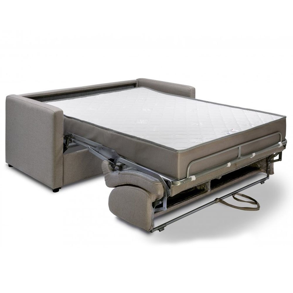 Canapé CanapExpress GRANDIOSE matelas mémory 22 cm sommier métal 140 cm tissu tweed gris
