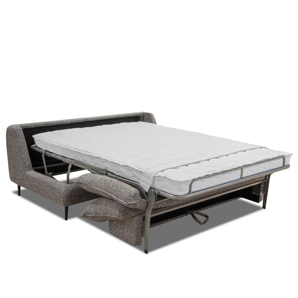 Canapé lit compact 3 places express LISBONNE 160cm sommier à lattes matelas 13cm tissu tweed gris chiné 