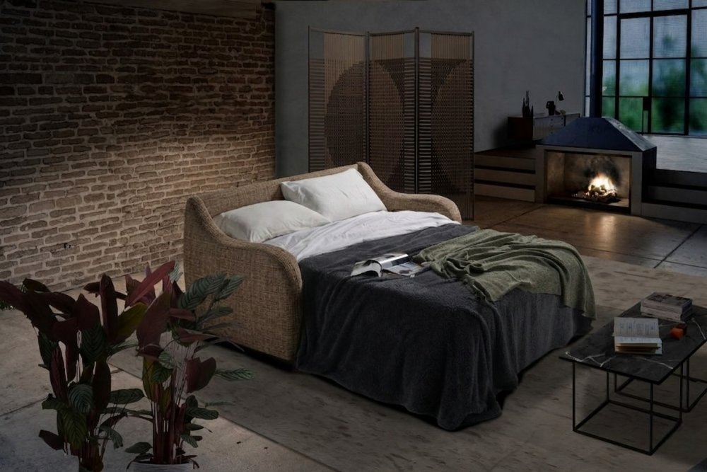 Canapé convertible express  PAGODA couchage 140 cm matelas 17 cm tissu Mid West taupe