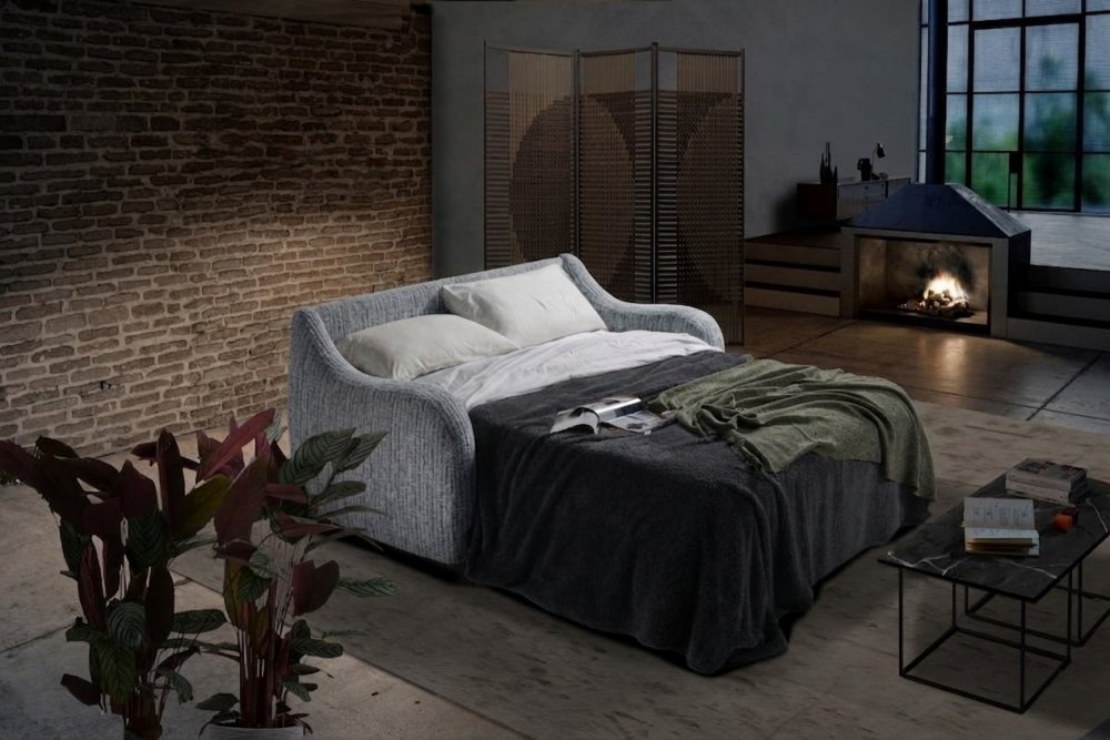 Canapé convertible express  PAGODA couchage 140 cm matelas 20 cm tissu Mid West gris