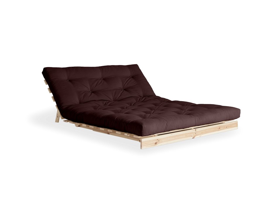 Canapé convertible futon ROOTS pin naturel coloris brown couchage 140*200 cm.