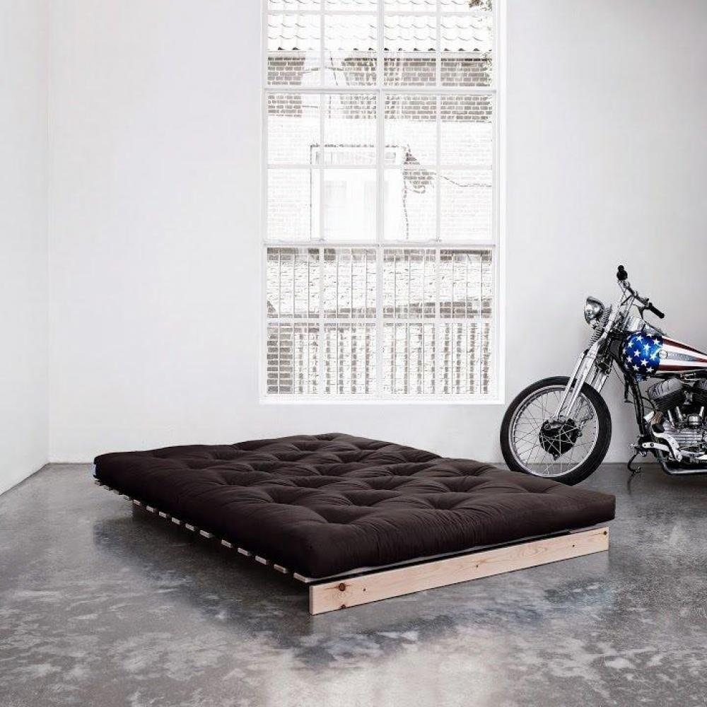Canapé convertible futon ROOTS pin naturel coloris gris foncé couchage 160x200 cm
