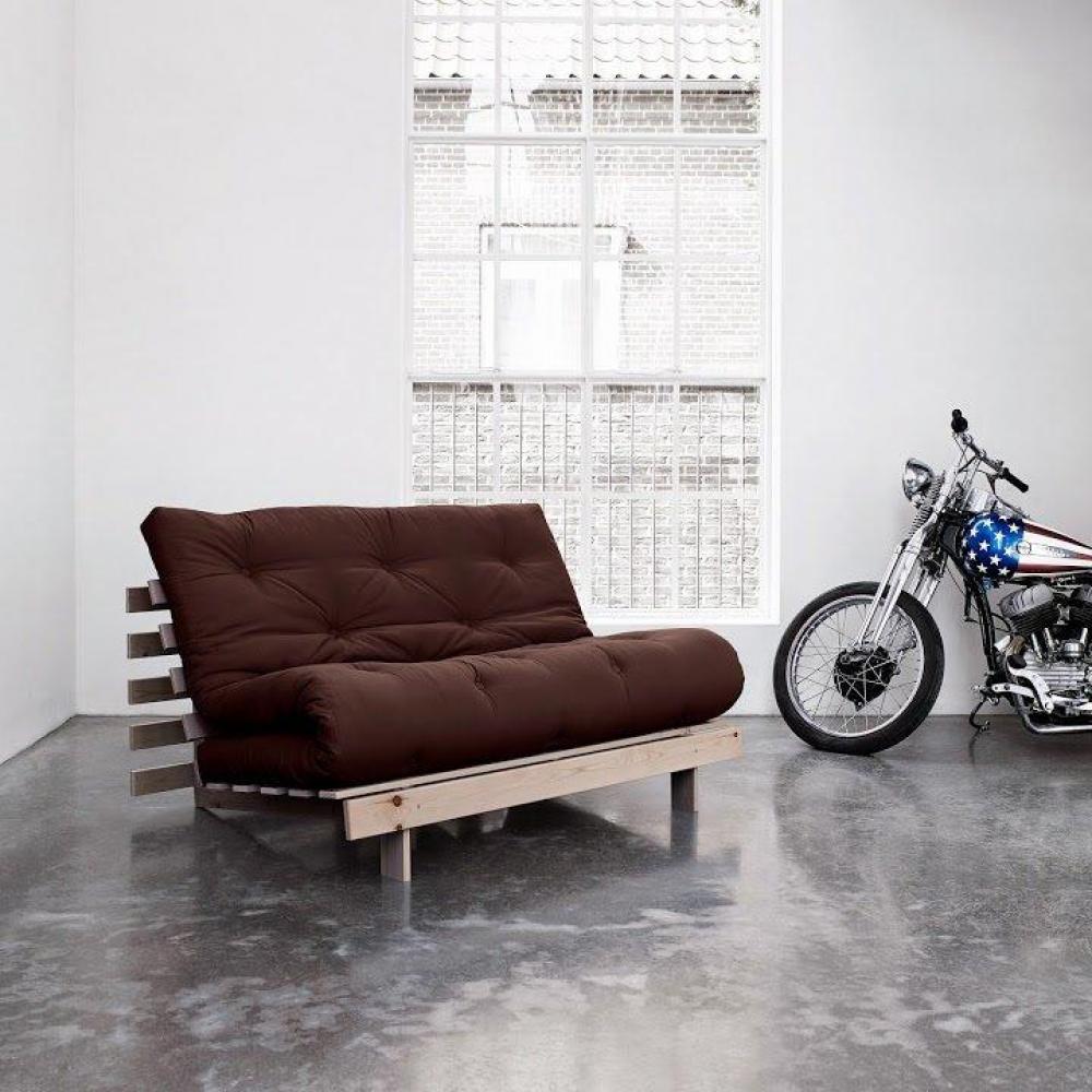 Canapé convertible futon ROOTS pin naturel coloris marron couchage 160x200 cm