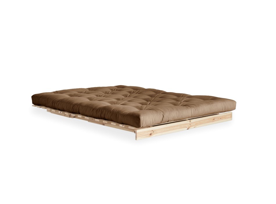 Canapé convertible futon ROOTS pin naturel tissu mocca couchage 160x200 cm
