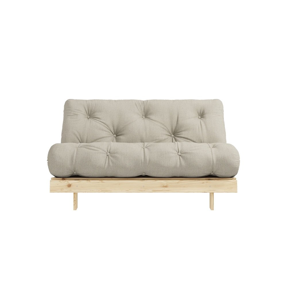Canapé convertible futon ROOTS pin naturel tissu Lin couchage 160x200 cm