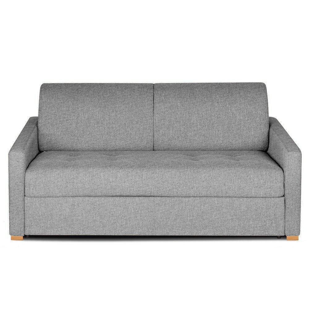 Canapé convertible express BIRDY 140cm  matelas 16cm  mono assise capitonnée tweed gris silex