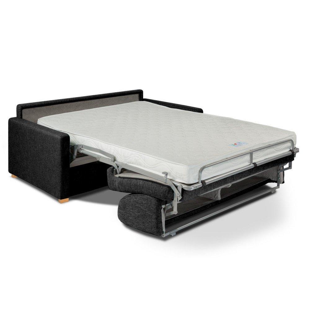 Canapé convertible express BIRDY 140cm  matelas 16cm  mono assise capitonnée tweed gris silex