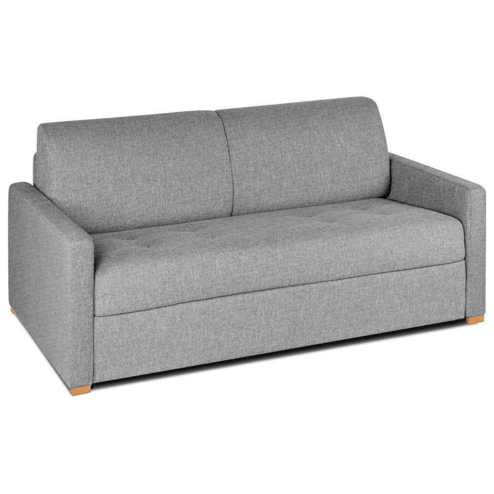 Canapé convertible express BIRDY 140cm  matelas 16cm  mono assise capitonnée tweed gris silex