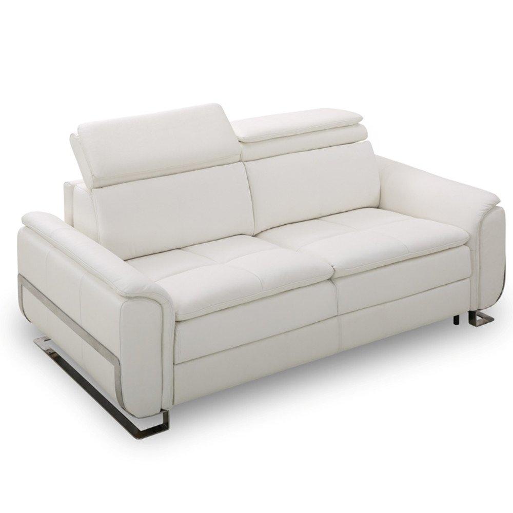 Canapé lit MORELIA convertible 140cm EXPRESS matelas 15cm cuir vachette blanc cassé