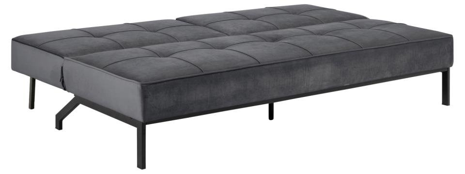 Canapé convertible PEARL en velours gris sombre piétement noir mat