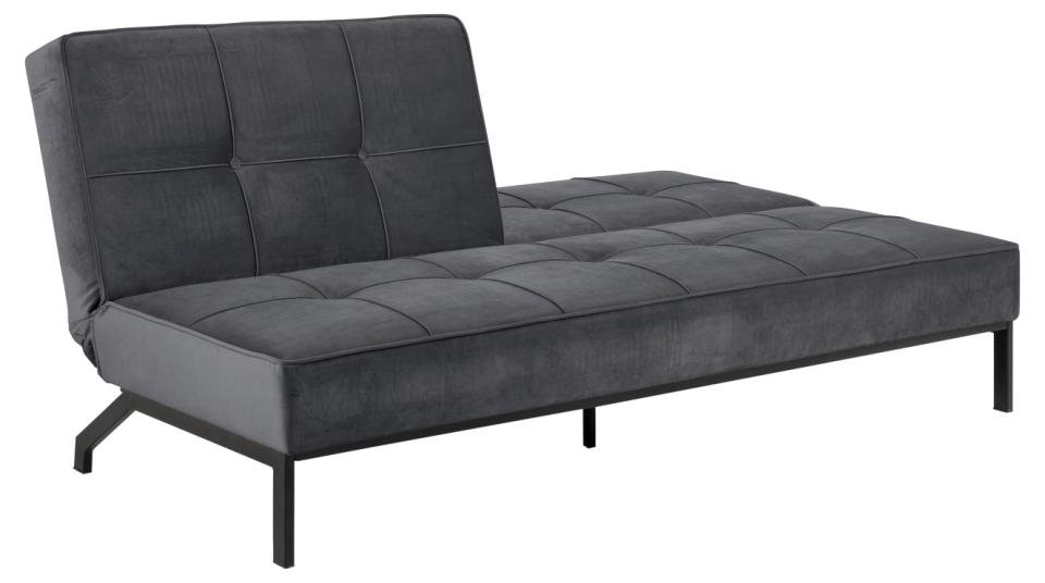 Canapé convertible PEARL en velours gris sombre piétement noir mat