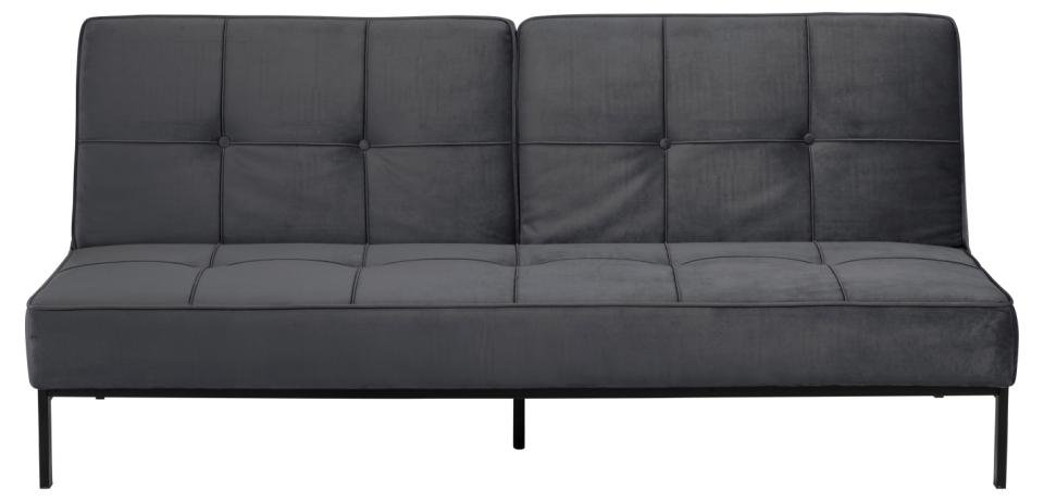 Canapé convertible PEARL en velours gris sombre piétement noir mat