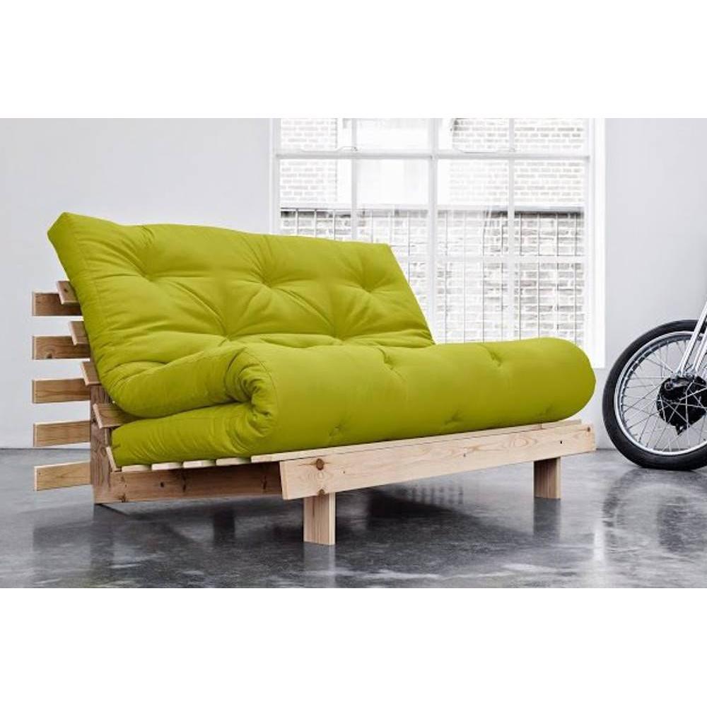 Canapé BZ style scandinave ROOTS NATURAL futon vert pistache couchage 140*200cm