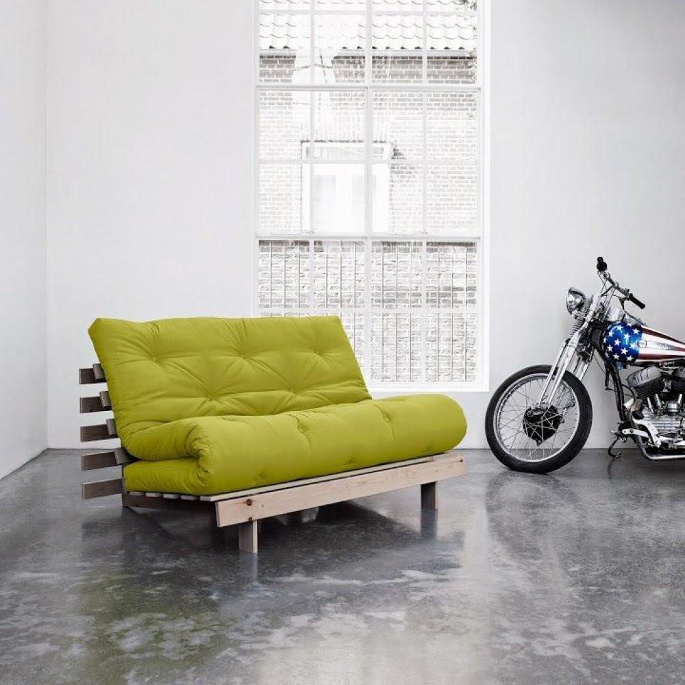 Canapé BZ style scandinave ROOTS NATURAL futon vert pistache couchage 140*200cm