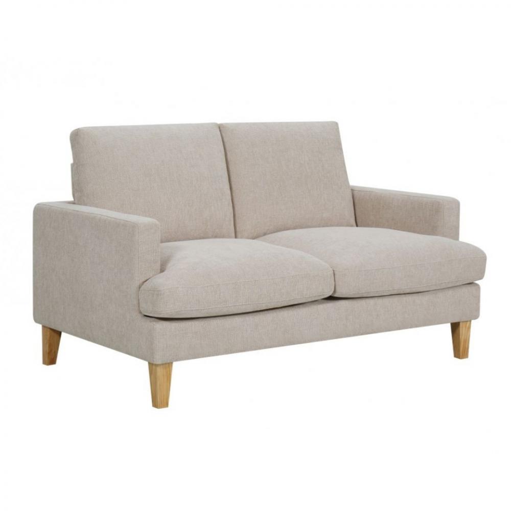 Canapé droit 2 places LANA tissu beige pieds bois clair