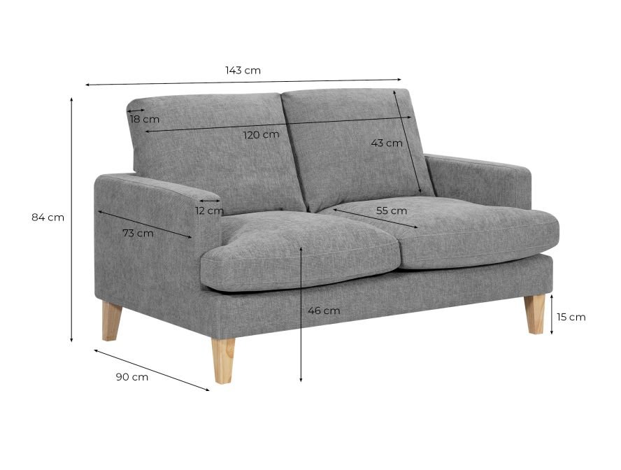 Canapé droit 2 places LANA tissu beige pieds bois clair