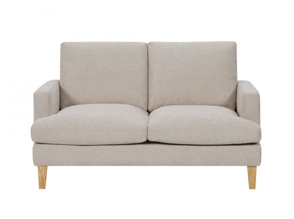Canapé droit 2 places LANA tissu beige pieds bois clair