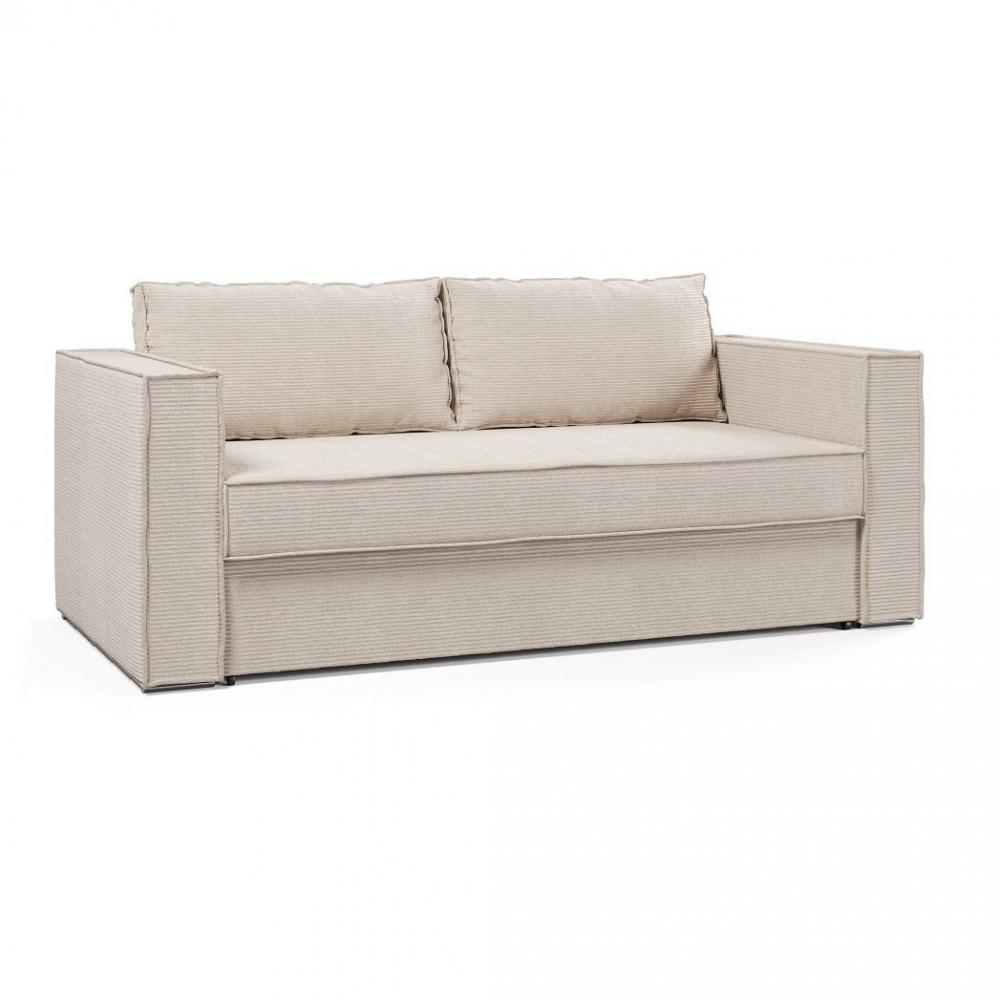 Canapé convertible express 140 ANTIBES matelas mémory 22cm sommier métal velours côtelé beige