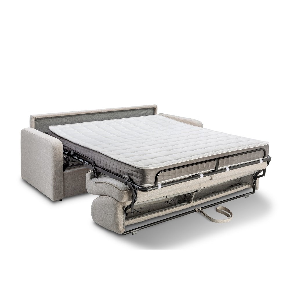 Canapé convertible express MAC MAHON sommier lattes 140cm matelas 16cm tissu tweed gris silver