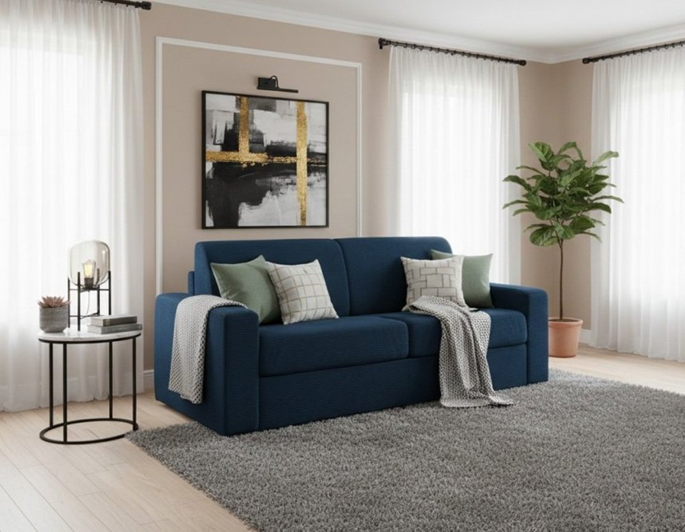 Canapé convertible express MIDNIGHT 120cm matelas 16cm velours côtelé zoom bleu