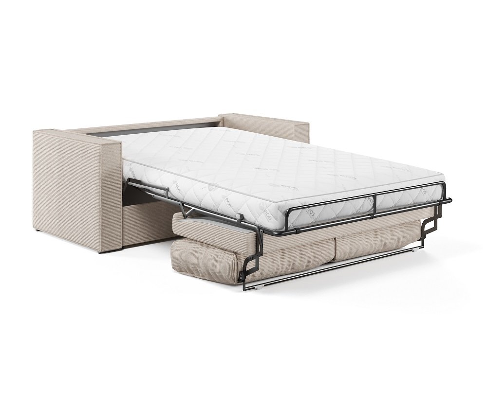 Canapé convertible EXPRESS IBIZA 140x192 cm matelas 16 cm velours côtelé perle sommier LATTES