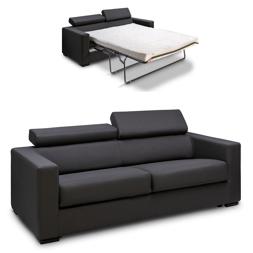 Canapé convertible OMEGA ouverture EXPRESS couchage 140 cm dossier têtières réglables tissu gris
