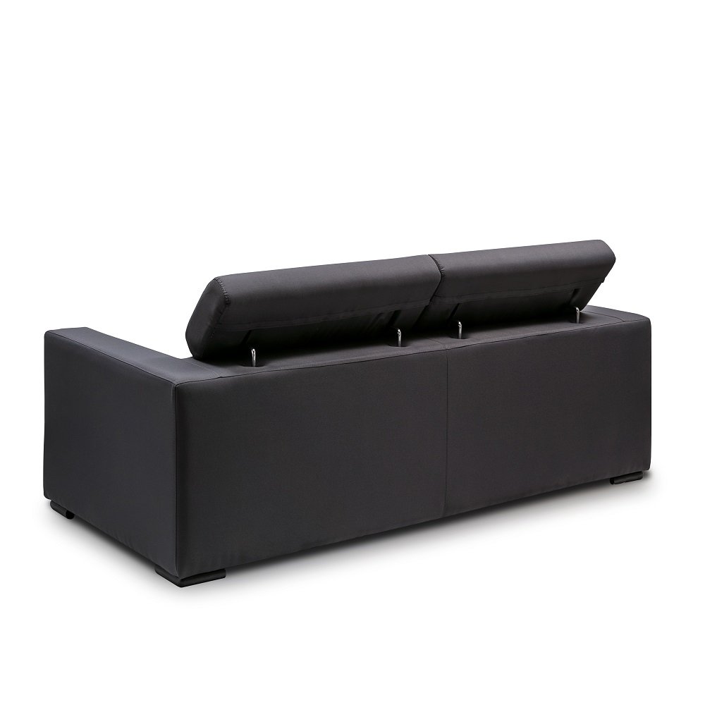 Canapé convertible OMEGA ouverture EXPRESS couchage 140 cm dossier têtières réglables tissu gris